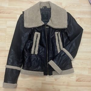 Guess Sherpa Lined Leather Jacket